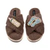 Laines London Women's Brown / Neutrals Laines Neutral Boucle Slippers With Blue New Baby Boy Brooches - Mink