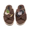 Laines London Women's Brown / Neutrals Laines Neutral Boucle Slippers With Botanical Gin Brooches - Mink