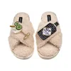 Laines London Women's Brown / Neutrals Laines Neutral Boucle Slippers With Botanical Gin Brooches - Oatmeal