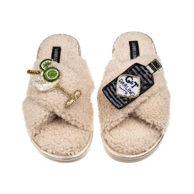 Laines London Women's Brown / Neutrals Laines Neutral Boucle Slippers With Botanical Gin Brooches - Oatmeal