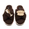 Laines London Women's Brown / Neutrals Laines Neutral Boucle Slippers With Bridesmaid Brooches - Chocolate In Brown
