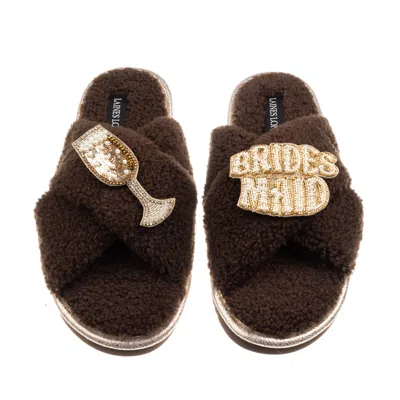 Laines London Women's Brown / Neutrals Laines Neutral Boucle Slippers With Bridesmaid Brooches - Chocolate