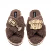 Laines London Women's Brown / Neutrals Laines Neutral Boucle Slippers With Bridesmaid Brooches - Mink In Brown