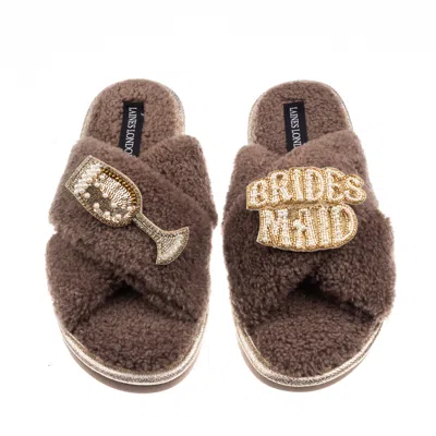 Laines London Women's Brown / Neutrals Laines Neutral Boucle Slippers With Bridesmaid Brooches - Mink
