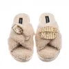 Laines London Women's Brown / Neutrals Laines Neutral Boucle Slippers With Bridesmaid Brooches - Oatmeal In Brown