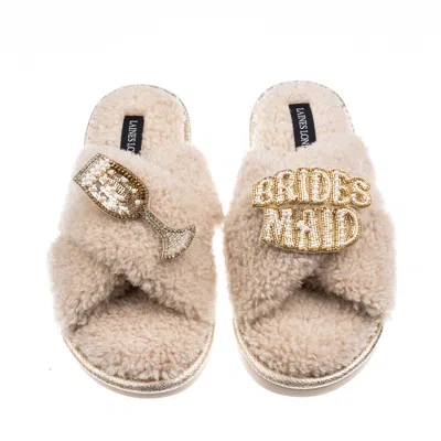 Laines London Women's Brown / Neutrals Laines Neutral Boucle Slippers With Bridesmaid Brooches - Oatmeal