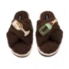 Laines London Women's Brown / Neutrals Laines Neutral Boucle Slippers With Bubbles Darling Brooches - Chocolate