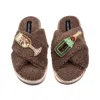 Laines London Women's Brown / Neutrals Laines Neutral Boucle Slippers With Bubbles Darling Brooches - Mink