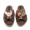 Laines London Women's Brown / Neutrals Laines Neutral Boucle Slippers With Chicken & Cockrel Brooches - Mink In Brown