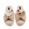 Laines London Women's Brown / Neutrals Laines Neutral Boucle Slippers With Chicken & Cockrel Brooches - Oatmeal In Brown
