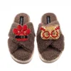 Laines London Women's Brown / Neutrals Laines Neutral Boucle Slippers With Christmas Golden British Shorthair Cat  In Brown