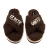 Laines London Women's Brown / Neutrals Laines Neutral Boucle Slippers With Classy Cunt Brooches - Chocolate In Brown