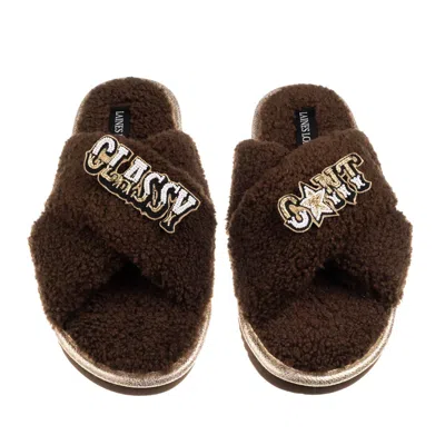 Laines London Women's Brown / Neutrals Laines Neutral Boucle Slippers With Classy Cunt Brooches - Chocolate