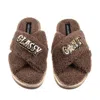 Laines London Women's Brown / Neutrals Laines Neutral Boucle Slippers With Classy Cunt Brooches - Mink In Brown