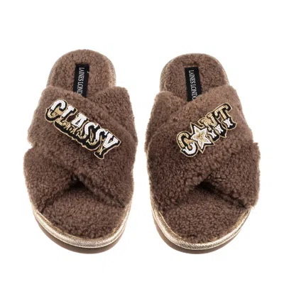 Laines London Women's Brown / Neutrals Laines Neutral Boucle Slippers With Classy Cunt Brooches - Mink