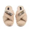 Laines London Women's Brown / Neutrals Laines Neutral Boucle Slippers With Classy Cunt Brooches - Oatmeal In Neutral