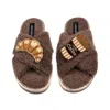 Laines London Women's Brown / Neutrals Laines Neutral Boucle Slippers With Coffee & Croissant Brooches - Mink