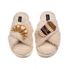 Laines London Women's Brown / Neutrals Laines Neutral Boucle Slippers With Coffee & Croissant Brooches - Oatmeal