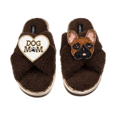 Laines London Women's Brown / Neutrals Laines Neutral Boucle Slippers With Cookie The Frenchie & Dog Mum / Mom - C