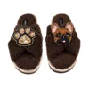 Laines London Women's Brown / Neutrals Laines Neutral Boucle Slippers With Cookie The Frenchie & Paw Brooches - Ch