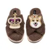 Laines London Women's Brown / Neutrals Laines Neutral Boucle Slippers With Corgi & Crown Brooches - Mink