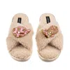 Laines London Women's Brown / Neutrals Laines Neutral Boucle Slippers With Cowgirl Hat & Cowgirl Boots Brooches -  In Brown