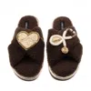 Laines London Women's Brown / Neutrals Laines Neutral Boucle Slippers With Doctor Brooches - Chocolate In Brown