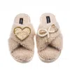 Laines London Women's Brown / Neutrals Laines Neutral Boucle Slippers With Doctor Brooches - Oatmeal In Brown