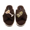 Laines London Women's Brown / Neutrals Laines Neutral Boucle Slippers With Dom Darling Champagne Brooches - Chocol In Brown
