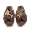 Laines London Women's Brown / Neutrals Laines Neutral Boucle Slippers With Dom Darling Champagne Brooches - Mink In Brown