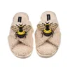Laines London Women's Brown / Neutrals Laines Neutral Boucle Slippers With Double Honeybee Brooches - Oatmeal