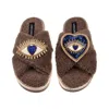 Laines London Women's Brown / Neutrals Laines Neutral Boucle Slippers With Double Love & Heart Eye Brooches - Mink