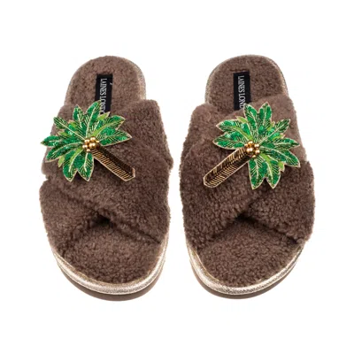 Laines London Women's Brown / Neutrals Laines Neutral Boucle Slippers With Double Palm Tree Brooches - Mink