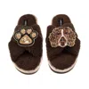Laines London Women's Brown / Neutrals Laines Neutral Boucle Slippers With Duke The Spaniel & Paw Brooches - Choco