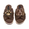 Laines London Women's Brown / Neutrals Laines Neutral Boucle Slippers With Duke The Spaniel & Paw Brooches - Mink