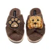 Laines London Women's Brown / Neutrals Laines Neutral Boucle Slippers With Enki Doo The Cockapoo & Paw Brooches - 
