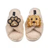 Laines London Women's Brown / Neutrals Laines Neutral Boucle Slippers With Enki Doo The Cockapoo & Paw Brooches - 
