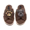 Laines London Women's Brown / Neutrals Laines Neutral Boucle Slippers With Ernie The Schnauzer & Paw Brooches - Mi