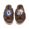 Laines London Women's Brown / Neutrals Laines Neutral Boucle Slippers With Evil Eye & Hamsa Hand Brooches - Mink