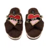 Laines London Women's Brown / Neutrals Laines Neutral Boucle Slippers With Fuck Off Brooches - Chocolate