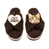 Laines London Women's Brown / Neutrals Laines Neutral Boucle Slippers With Ginger Cat & Cat Mum/mom Brooches - Cho
