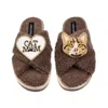 Laines London Women's Brown / Neutrals Laines Neutral Boucle Slippers With Ginger Cat & Cat Mum/mom Brooches - Min