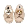 Laines London Women's Brown / Neutrals Laines Neutral Boucle Slippers With Ginger Cat & Cat Mum/mom Brooches - Oat