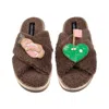 Laines London Women's Brown / Neutrals Laines Neutral Boucle Slippers With Golf Lover Brooches - Mink