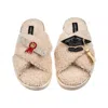 Laines London Women's Brown / Neutrals Laines Neutral Boucle Slippers With Graduation Brooches - Oatmeal