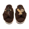 Laines London Women's Brown / Neutrals Laines Neutral Boucle Slippers With Hairdresser Brooches - Chocolate