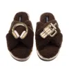 Laines London Women's Brown / Neutrals Laines Neutral Boucle Slippers With Headphones & Quencher Brooches - Chocol In Brown