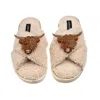 Laines London Women's Brown / Neutrals Laines Neutral Boucle Slippers With Highland Cow Brooches - Oatmeal