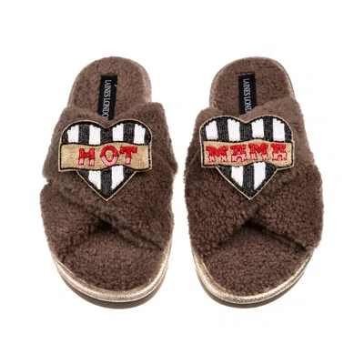 Laines London Women's Brown / Neutrals Laines Neutral Boucle Slippers With Hot Mama Brooches - Mink