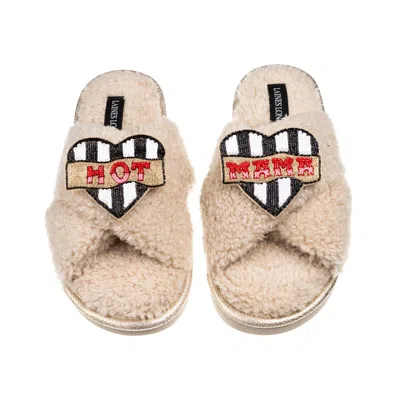 Laines London Women's Brown / Neutrals Laines Neutral Boucle Slippers With Hot Mama Brooches - Oatmeal